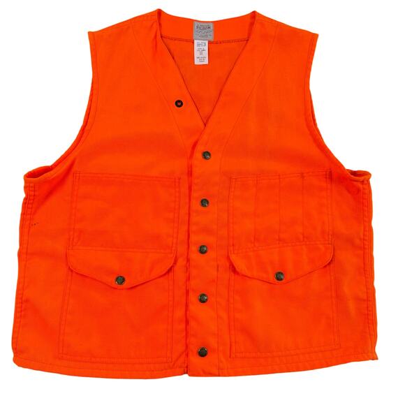 Vintage Filson Vest Mens 44 Blaze Orange Snap Front Water Fowl Hunting Upland 12 - Picture 1 of 11